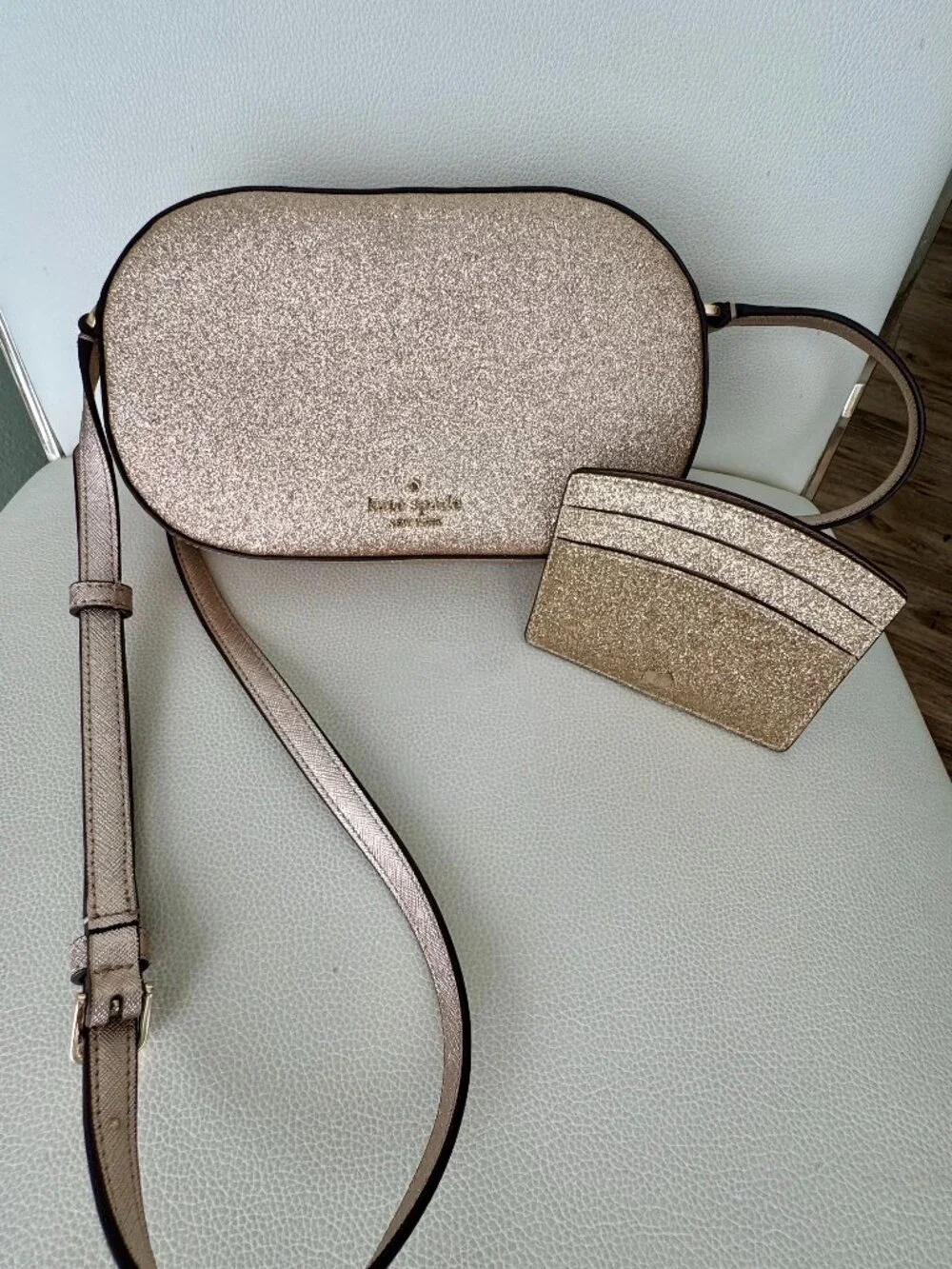 Kate Spade Glimmer Oval Camera Bag & Kenzie Glitter Card Case NWOT